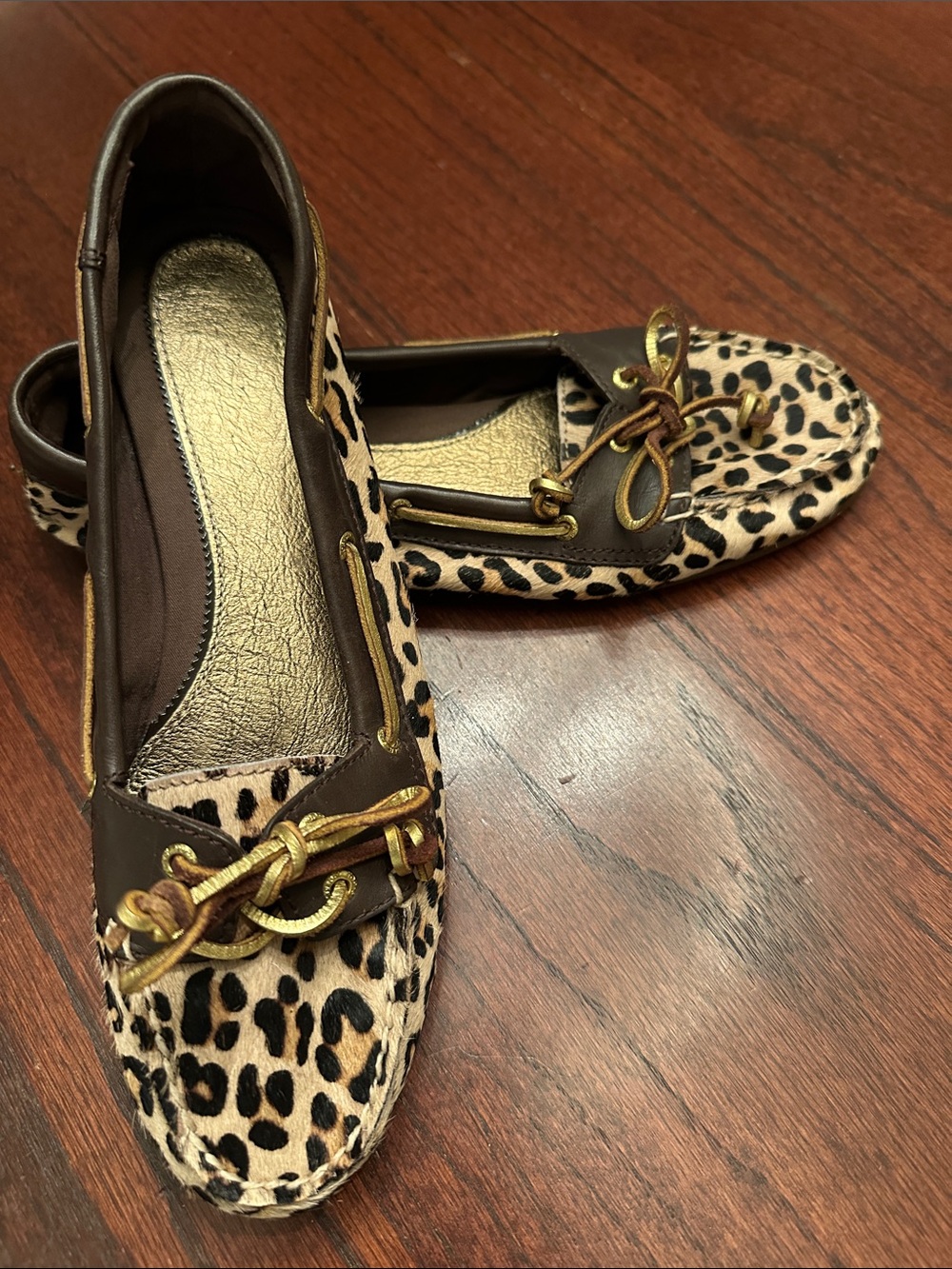 Sperry Leopard-Print Loafer with Brown Trim and Gold Accents